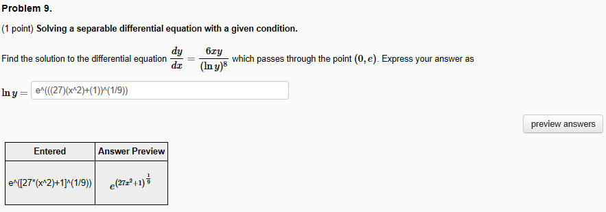 Solved Problem 9 1 Point Solving A Separable Differential Chegg