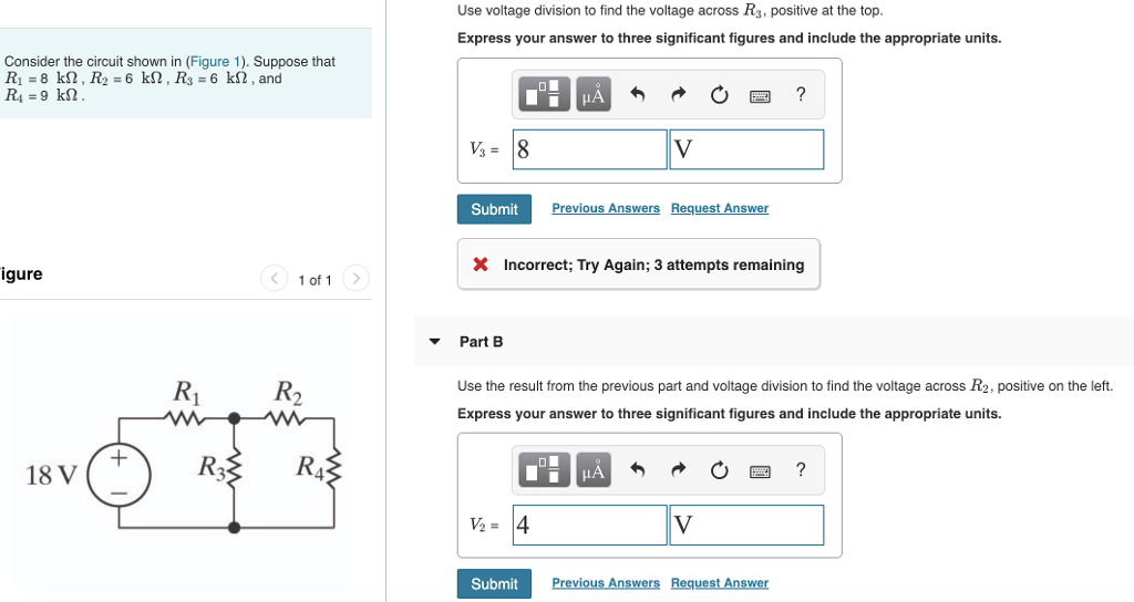 Solved Use voltage division to find the voltage across R3, | Chegg.com