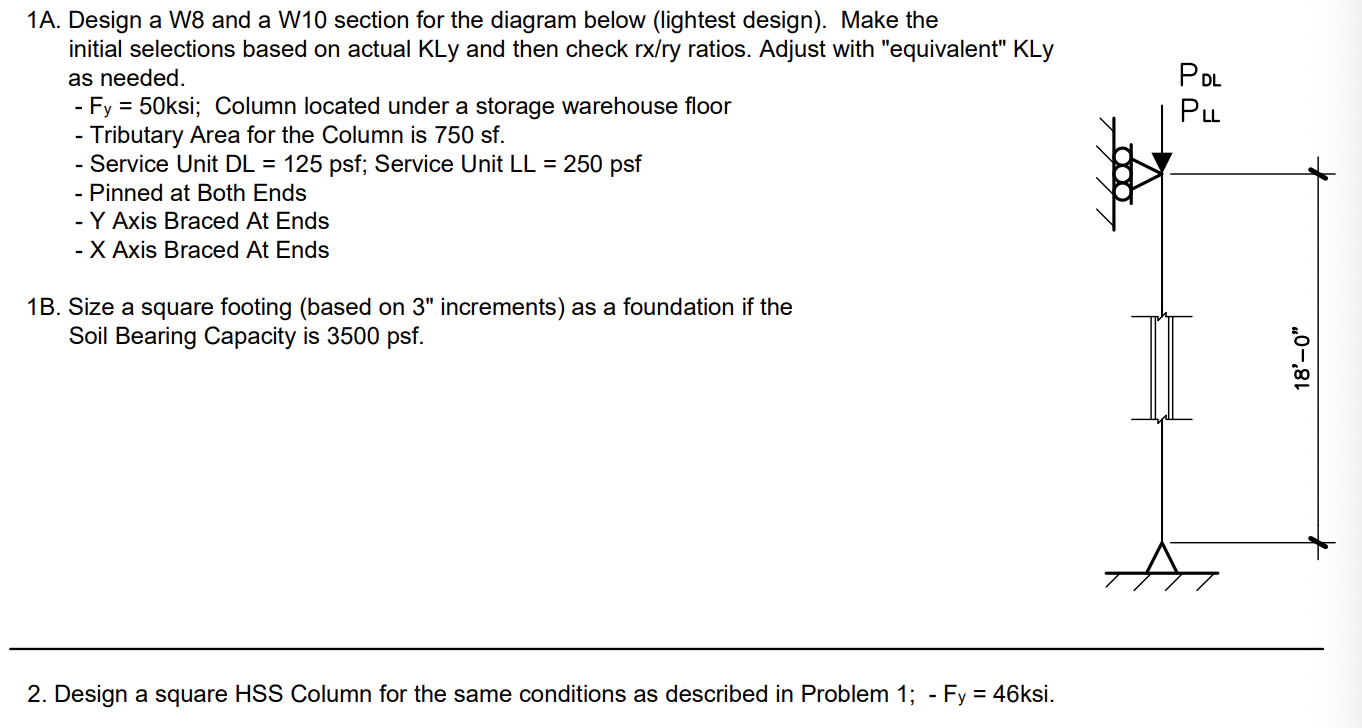 Solved POL PL 1A. Design a W8 and a W10 section for the | Chegg.com