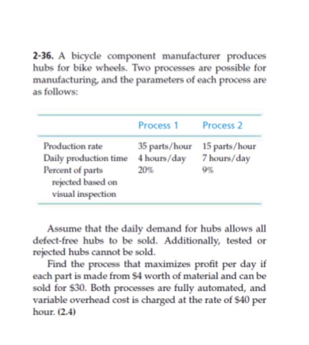 Solved 236. A bicycle component manufacturer produces hubs