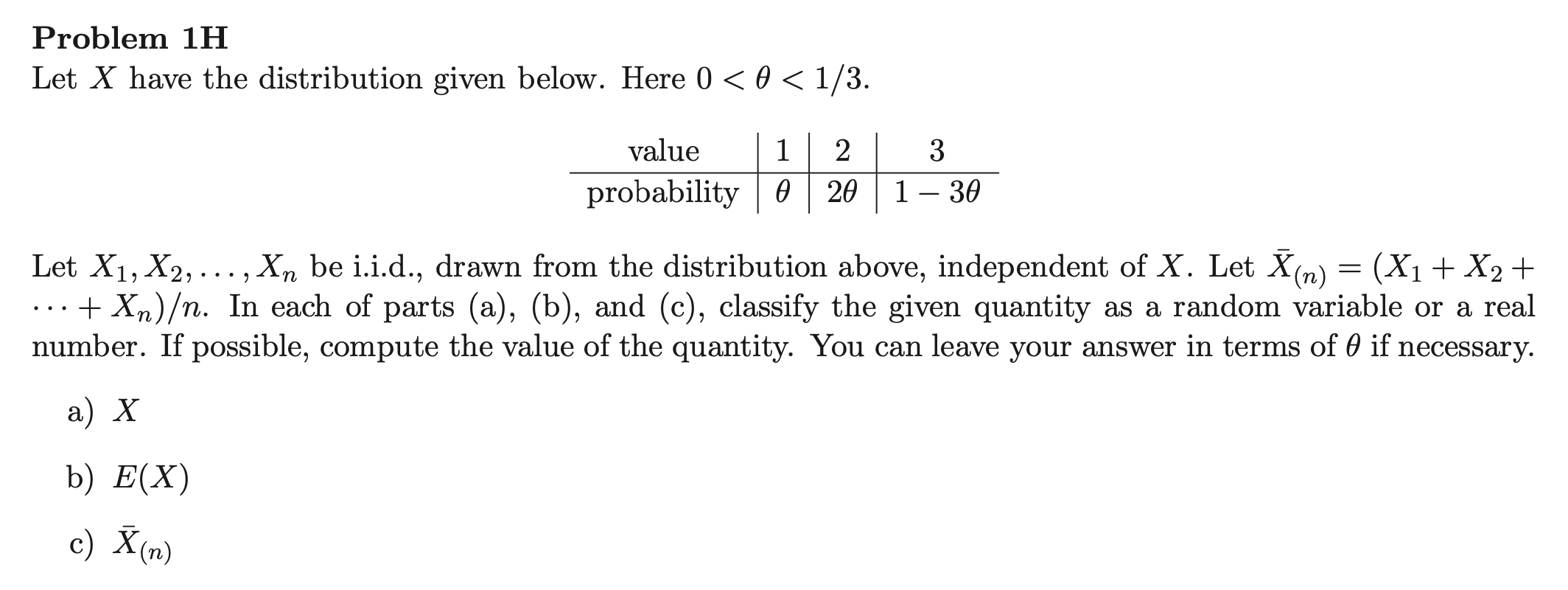 Solved Problem 1H Let X have the distribution given below. | Chegg.com