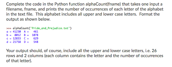 Python prog: def alphaCount(fname): | Chegg.com