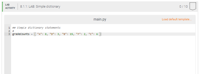 Solved Given the following dictionary: gradeCounts | Chegg.com