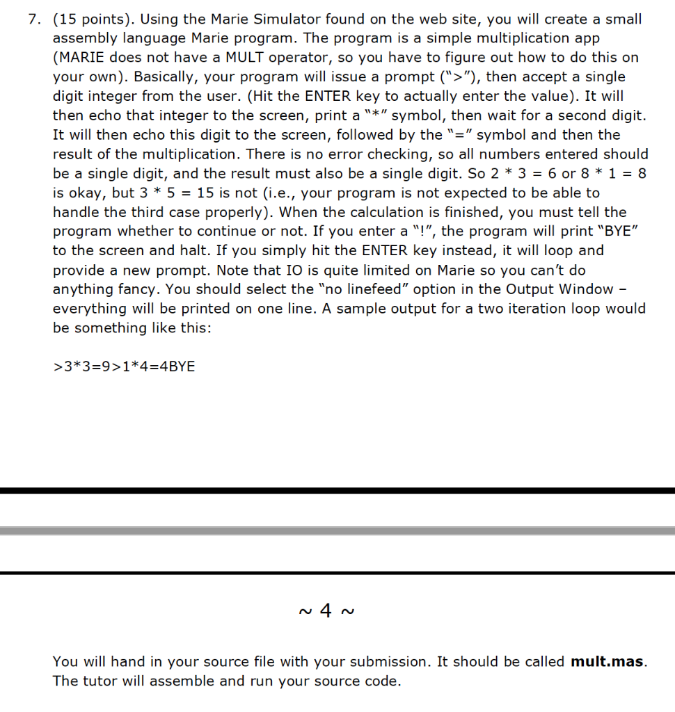 Using the Marie Simulator found on the web site, you | Chegg.com