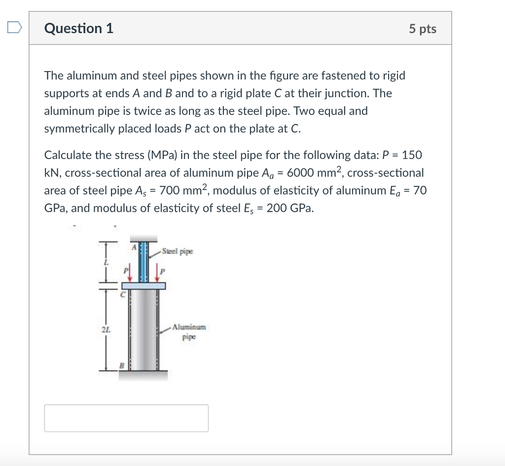 Solved Question 1 5 Pts The Aluminum And Steel Pipes Shown