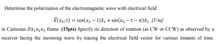 Determine the polarization of the electromagnetic | Chegg.com