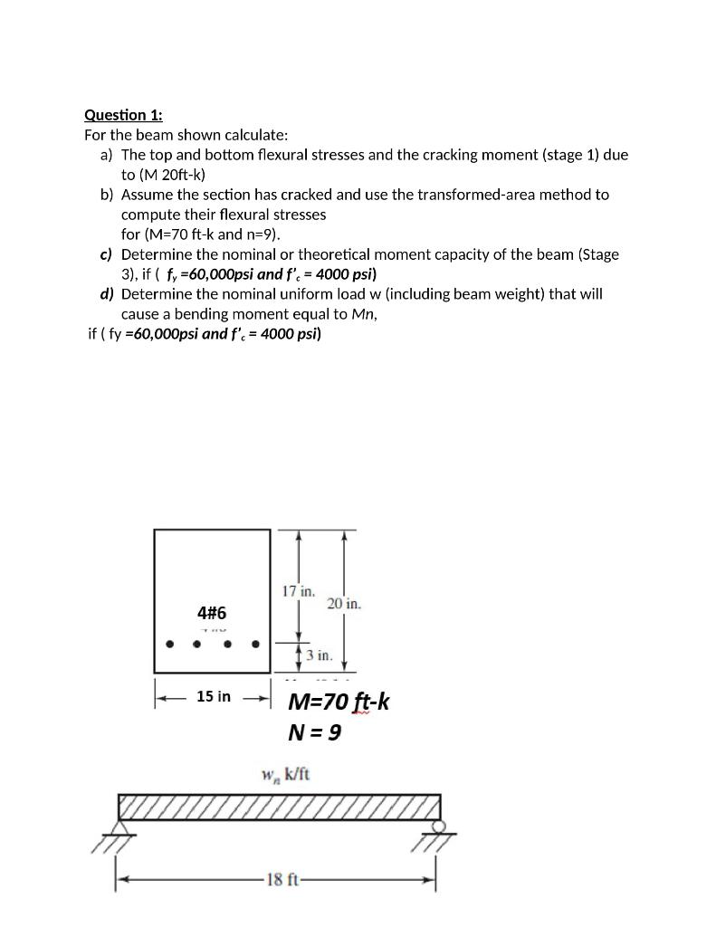 Solved Question 1: For the beam shown calculate: a) The top | Chegg.com