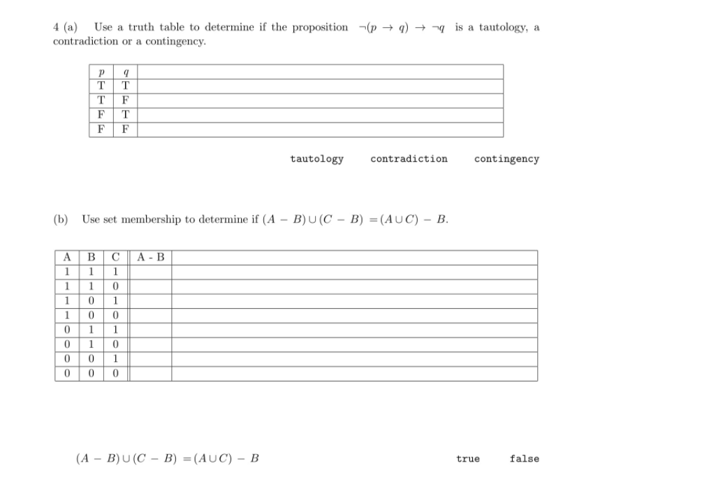Solved 4 (a) Use a truth table to determine if the | Chegg.com