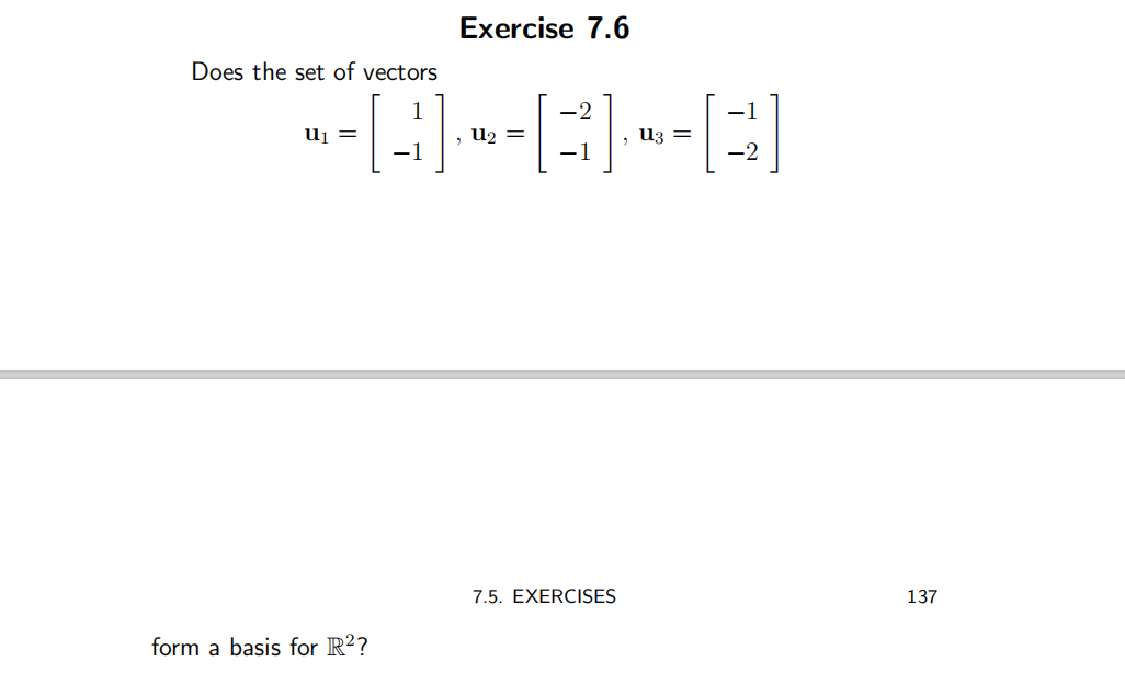 Solved Exercise 7.6 Does the set of vectors --[-)--[-].-[-] | Chegg.com