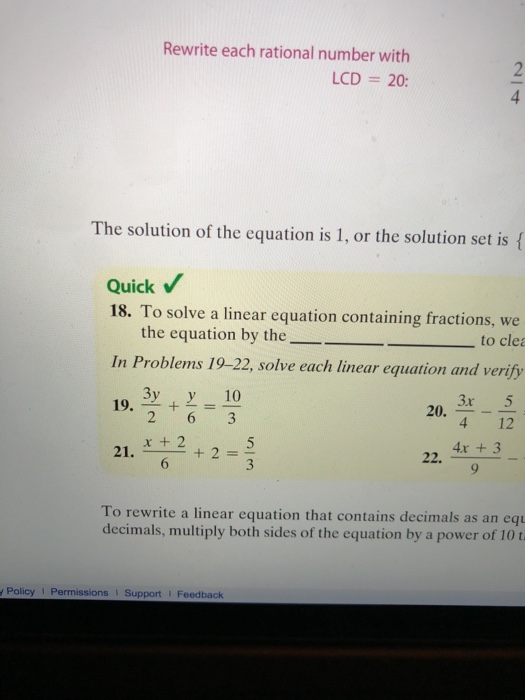 Solved Rewrite each rational number with LCD 20: 4 The | Chegg.com