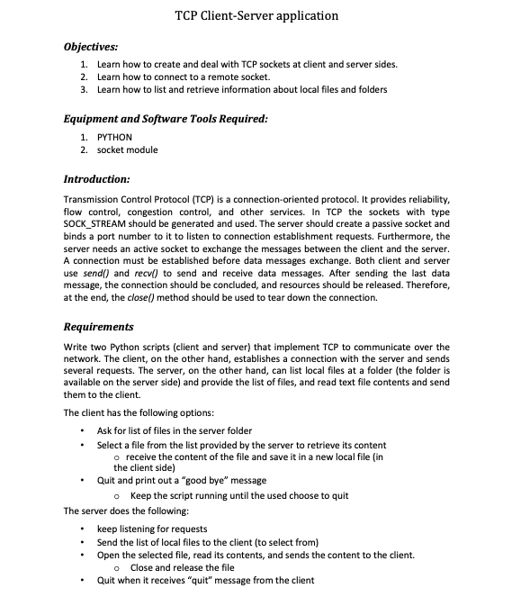 TCP Client-Server application Objectives: 1. Learn | Chegg.com