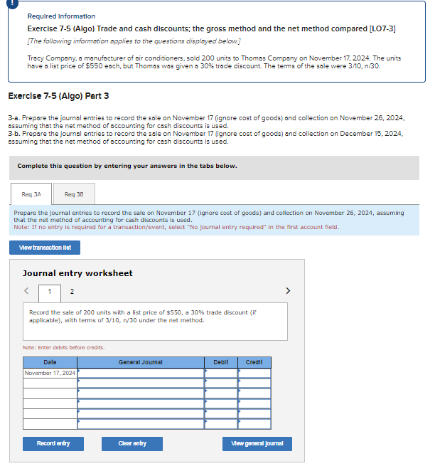 Solved required information exercise 7 5 algo trade and chegg