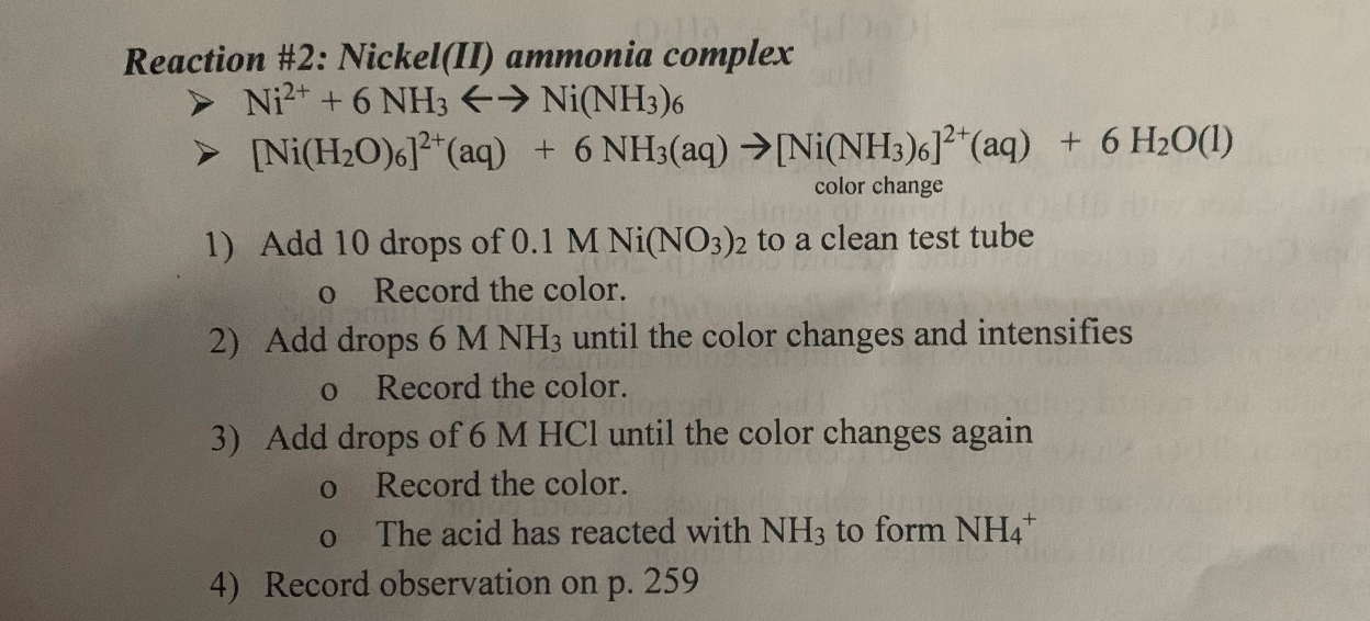 Solved 2) Exp2 Equilibrium Of Ni2+ And NH3 With Ni(NH3)62+ 