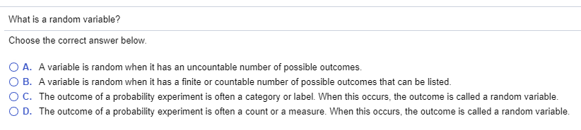 Solved What Is A Random Variable? Choose The Correct Answer 