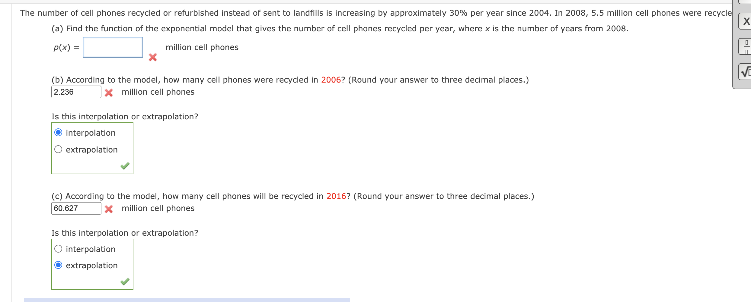Solved The number of cell phones recycled or refurbished