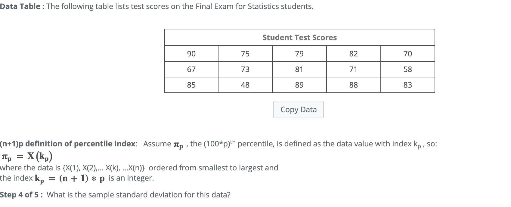 Data Table The Following Table Lists Test Scores On Cheggcom