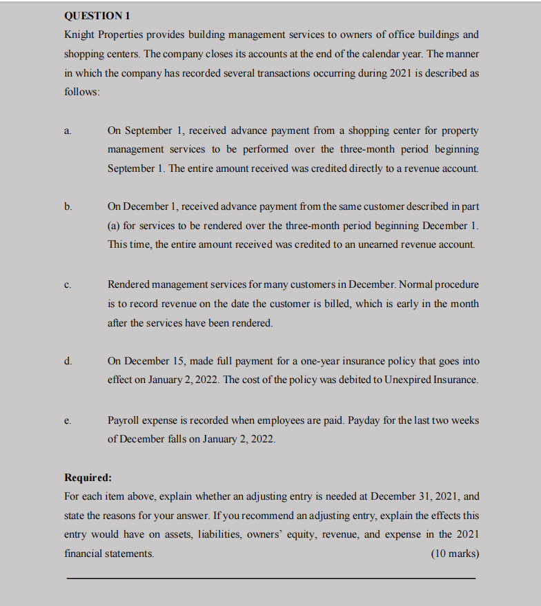 [Solved] QUESTION 1 Knight Properties provides building m