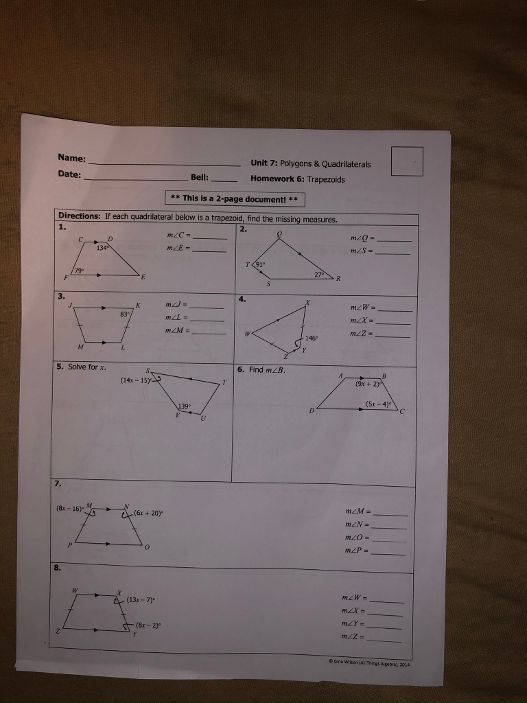 unit 7 geometry homework 11 translations answer key