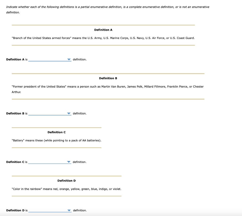 Solved An Extensional Definition Assigns Meaning To A Term Chegg