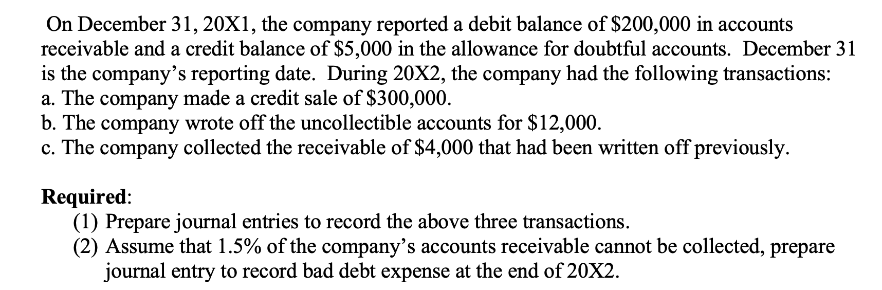 Solved On December 31, 20X1, the company reported a debit | Chegg.com