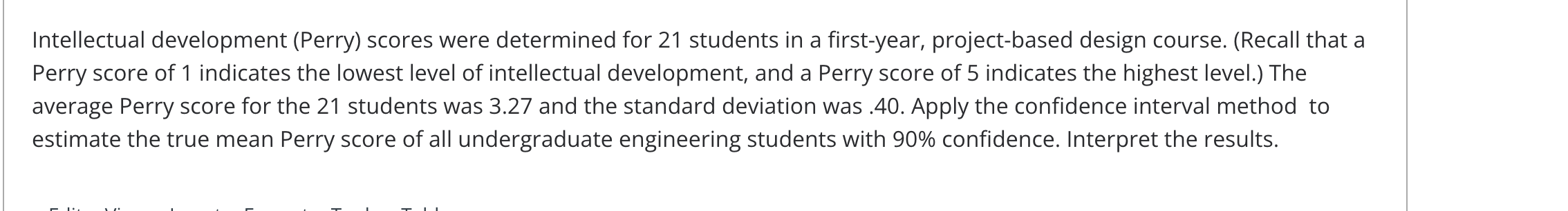 Solved Intellectual development (Perry) scores were | Chegg.com