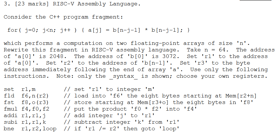 3 23 Marks Risc V Assembly Language Consider T Chegg Com