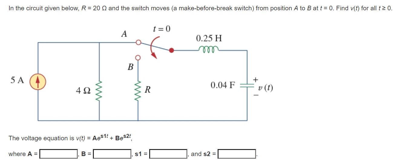 Solved In the circuit given below, R = 20 and the switch | Chegg.com