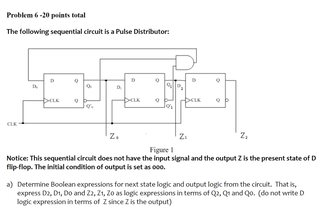 The following sequential circuit is a Pulse Distributor:
Figure 1
Notice: This sequential circuit does not have the input sig