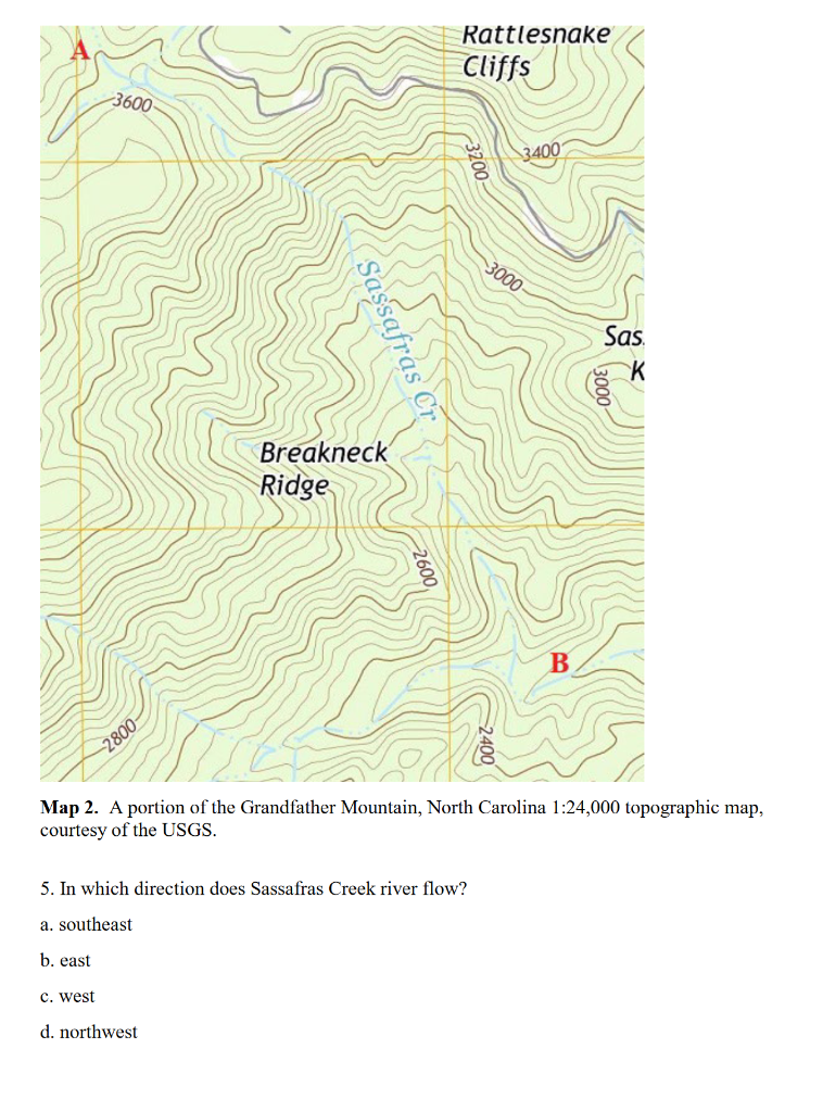 Solved Map 2. A portion of the Grandfather Mountain, North | Chegg.com