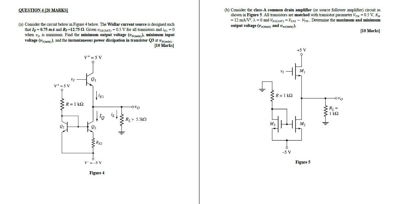 Solved QUESTION 4 [20 MARKSI (6) Consider the class-A common | Chegg.com