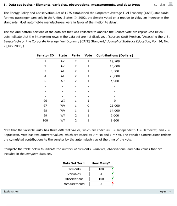 Solved 1. Data set basics - Elements, variables, | Chegg.com