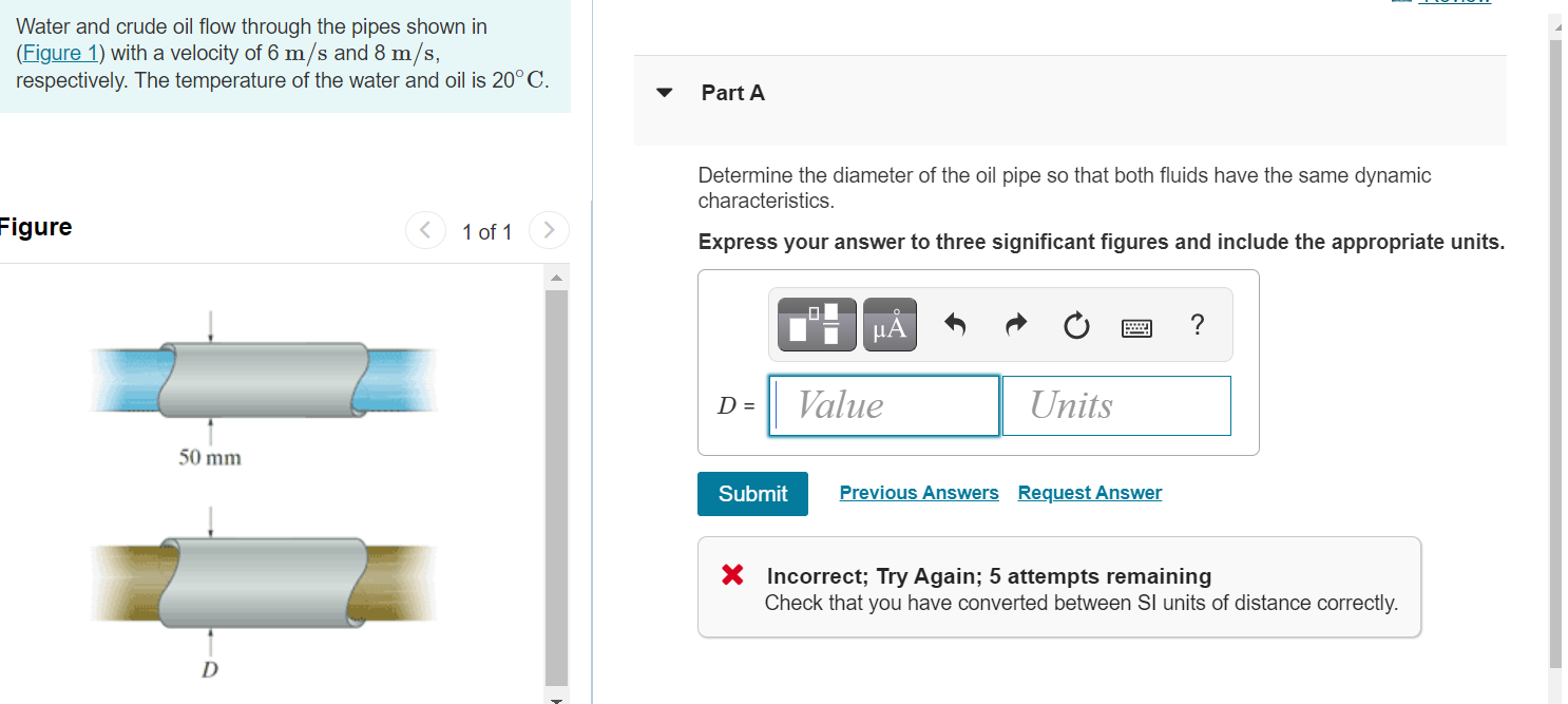 Solved Water And Crude Oil Flow Through The Pipes Shown In | Chegg.com