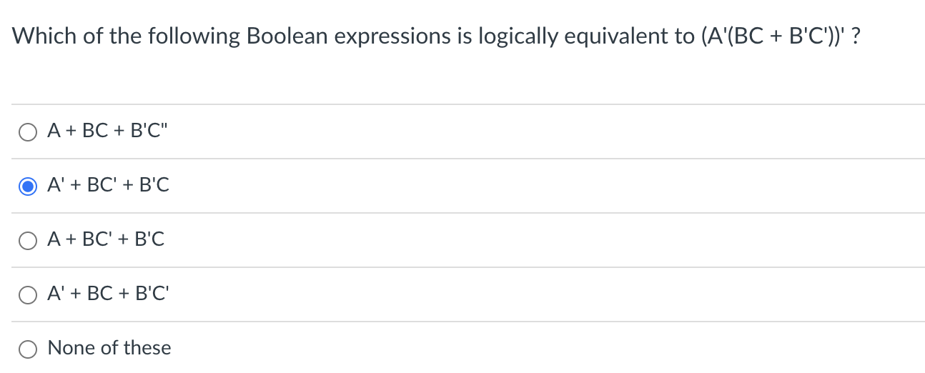 Solved Which of the following Boolean expressions is | Chegg.com