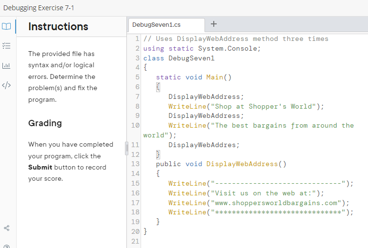 Solved Debugging Exercise 7-1 | Chegg.com