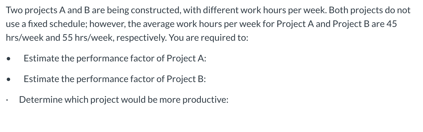 Solved Two Projects A And B Are Being Constructed, With | Chegg.com