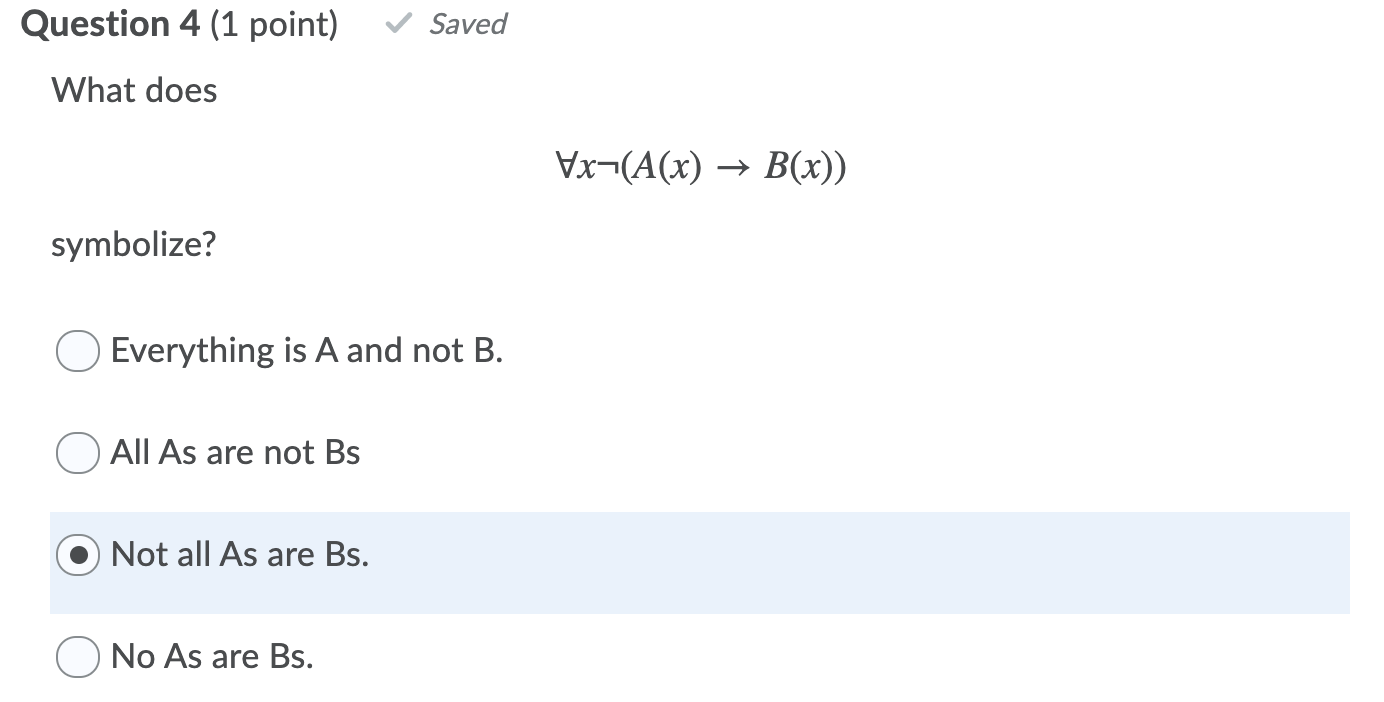 Solved Question 4 (1 point) Saved What does VX(A(x) + B(x))
