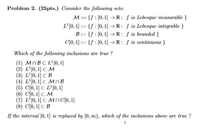 Solved Problem 2. (25pts.) Consider the following sets: | Chegg.com