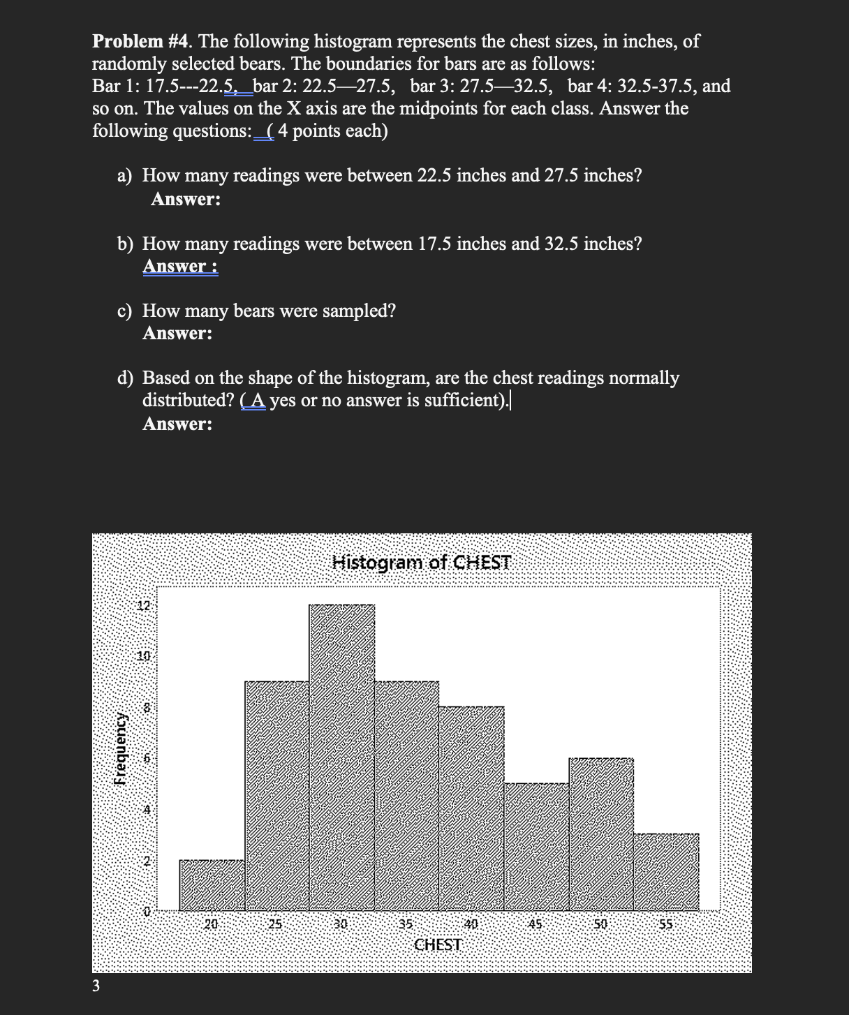 Solved Problem \#4. The Following Histogram Represents The | Chegg.com