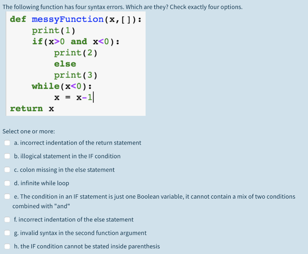 Solved The Following Function Has Four Syntax Errors. Which | Chegg.com