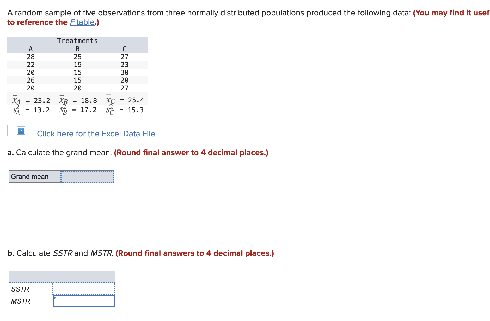 Solved A random sample of five observations from three | Chegg.com