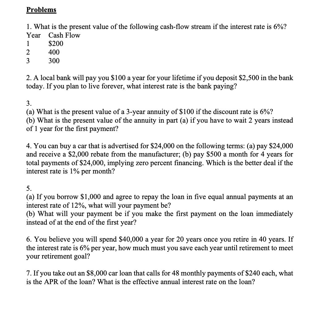 Solved Problems 1. What is the present value of the | Chegg.com