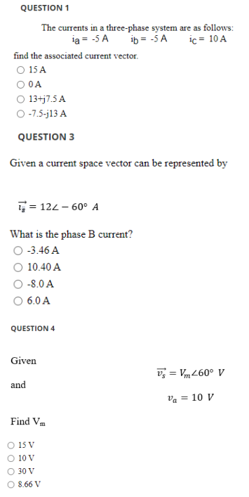 Solved QUESTION 1 The Currents In A Three-phase System Are | Chegg.com