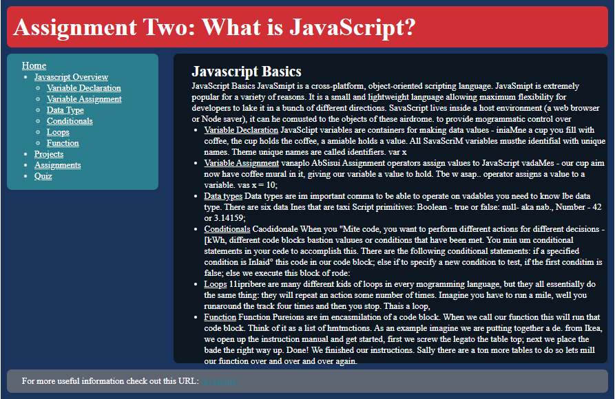 Solved Assignment Two: What is JavaScript? Home Javascript | Chegg.com