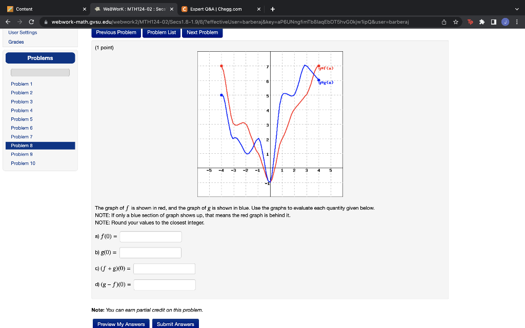 Solved The graph of f is shown in red, and the graph of g is | Chegg.com