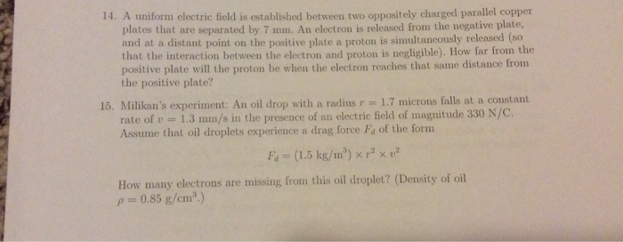 Solved A uniform electric field is established between two | Chegg.com