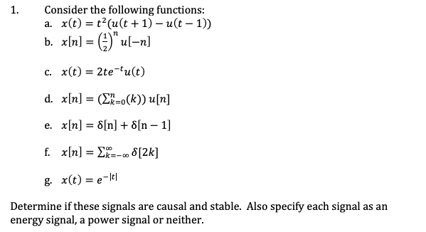 Solved 1 Consider The Following Functions A X T T U Chegg Com