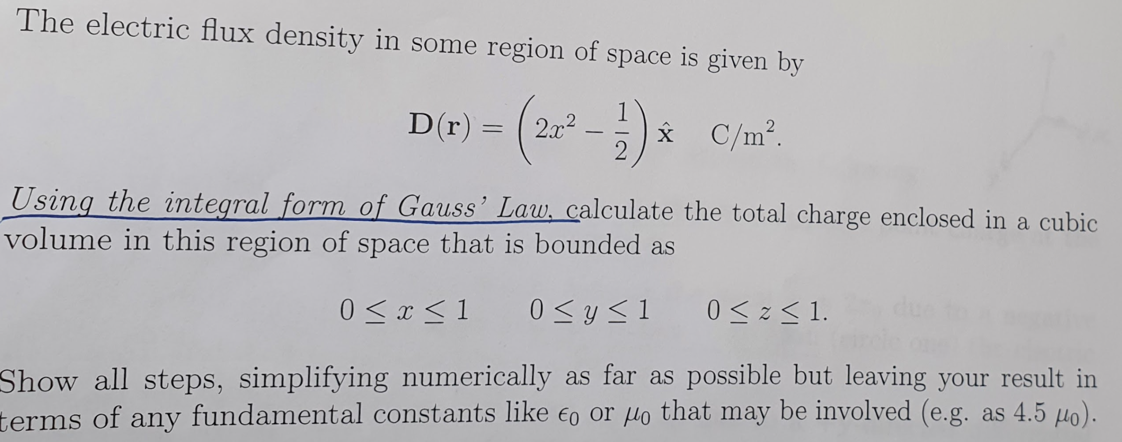 Solved The electric flux density in some region of space is | Chegg.com