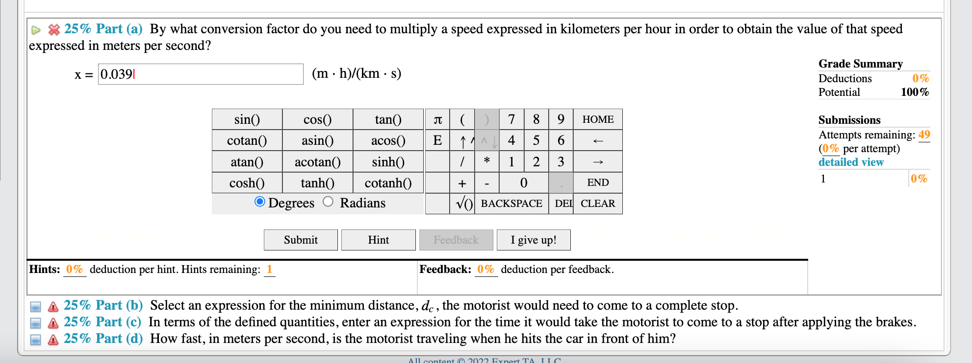 Solved (100\%) Problem 1: A motorist in England is on a road | Chegg.com