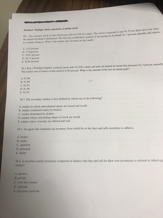 Solved Section1: Multiple choice questions (2 points each) M | Chegg.com