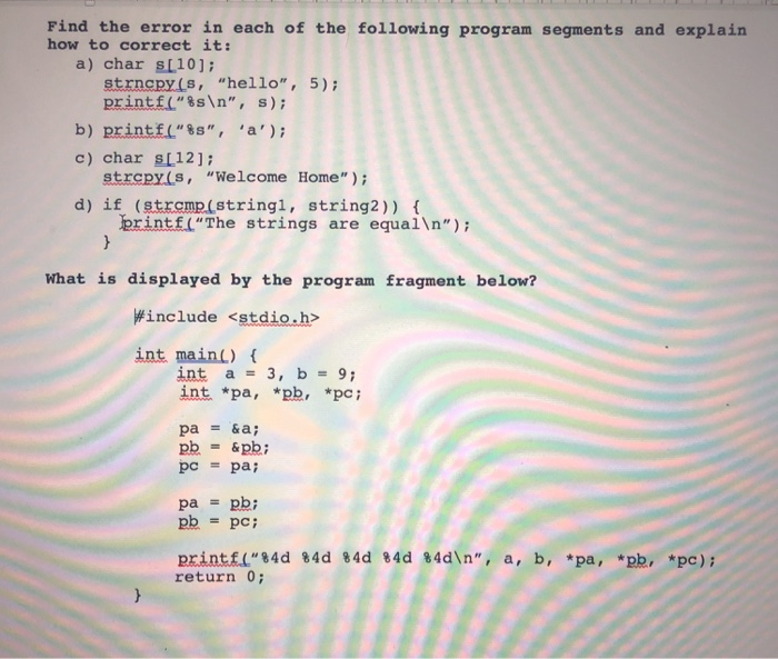 Solved Find the error in each of the following program | Chegg.com